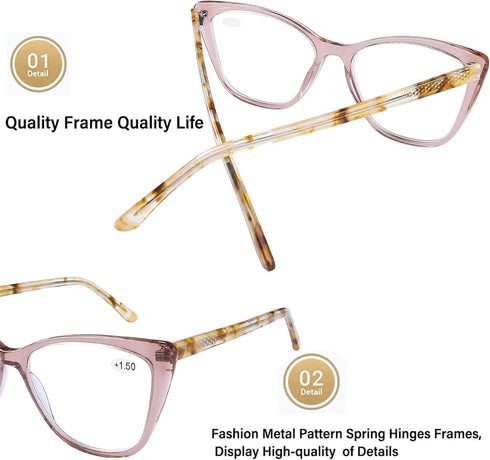 Cateye Blue Light Blocking Reading Glasses, Fashion Oversized Computer Readers Anti UV Ray/Eye Strain/Glare Eyeglasses Women, Champagne 1.75...