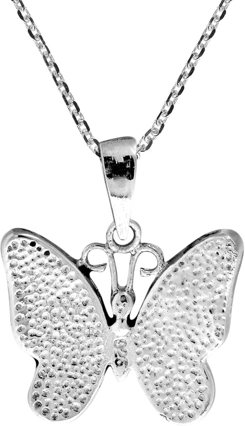 AeraVida Tropical Soul Butterfly Inlaid White Mother of Pearl .925 Sterling Silver Pendant Necklace | Butterfly Necklace | Mother of Pearl Butterf...