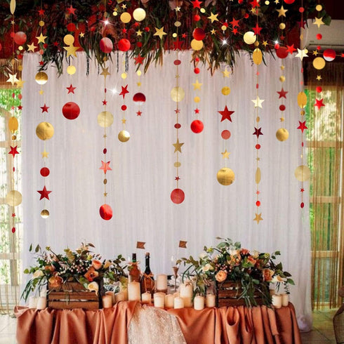Cheerland Gold Red Party Decorations Star Garland Starry Night Streamers Burgundy Circle Dots Moon Hanging Twinkle Little Star Backdrop Birthday V...