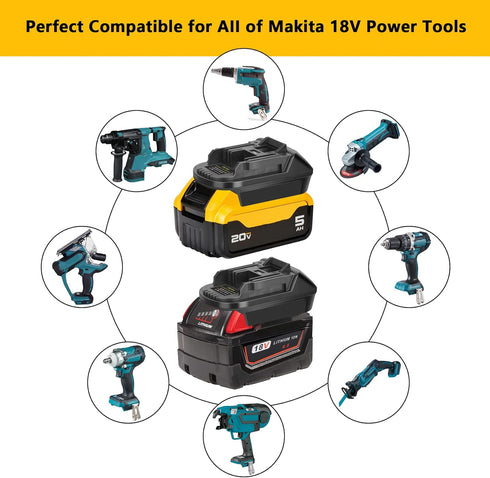 JYJZPB DM18M Battery Adapter with USB Charging Socket for Dewalt 20V Battery & Milwaukee M18 18V Lithium Battery Converter to Makita 18V BL1830 BL...