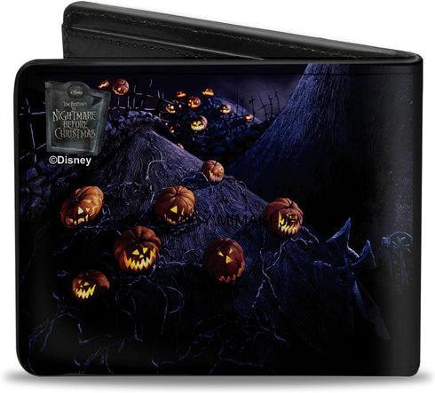 Buckle-Down Men's Disney Wallet, Bifold, Nightmare Before Christmas Jack Full Moon Pose Pumpkin Patch, Vegan Leather, Multicolor, Standard Size...