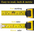 Auto-Lock Measuring Tape, 16-Feet (5M) Dual Side Retractable Tape Measure, Inch/Metric Scale, MID Accuracy, for Electricians, Carpenter, Surveyors...