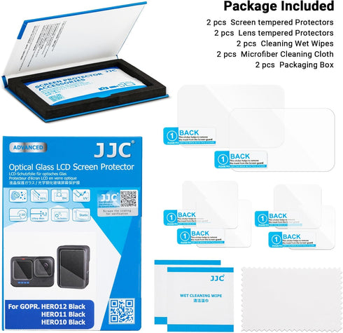 JJC 2 Pack Lens Screen Protector for GoPro HERO 12 11 10 Black Camera, 6 pcs Anti-Fingerprint Anti-Scratch Anti-Bubble - 9H Hardness 2.5D Rounded ...