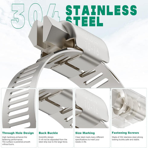 40PCS Hose Clamps Stainless Steel Adjustable 3/8"– 5/8"(10-16mm) Worm Gear Hose Clamp Kit,Small Metal Hose Clamps Set for Automotive,Plumbing,Inte...