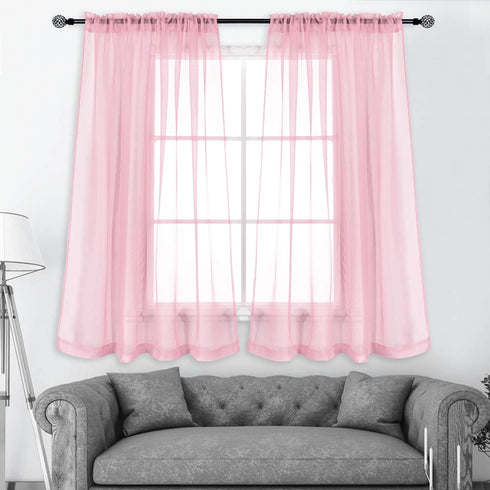 KEQIAOSUOCAI Set of 2 Girls Room Baby Pink Sheer Curtains Panels for Kids Nursery Bedroom Living Room Rod Pocket Sheer Voile Drapes Each is 52 Inc...