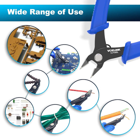 VCELINK Small Wire Cutter Spring-loaded GJ706BL, Precision Flush Cutter Pliers Diagonal Cutters for Electronics, Jewelry Making, Model Craft and 3...
