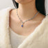 Unicra Silver Bride Wedding Jewelry Sets Blue Crystal Bridal Necklace Earrings Set Rhinestone Prom Costume Jewelry Set Choker Necklace for Women a...