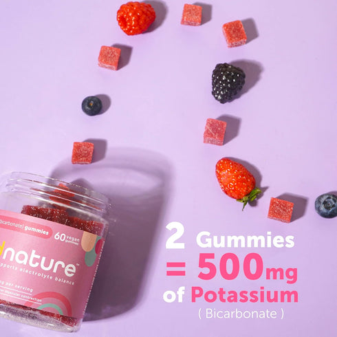 Kind Nature High Potassium Supplement 500mg - Chewable Gummies for Adults & Kids - Pure Potassium Bicarbonate Mineral Supplement - Vegan, Gluten F...