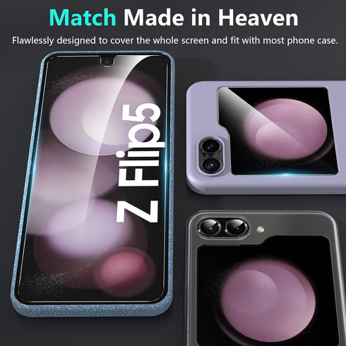 YWXTW [ 2023 Upgraded Alignment Tool for Samsung Galaxy Z Flip 5 Screen Protector, 2 Pack Inner Soft EPU + 2 Pack Front Tempered Glass + 2 PCS Met...