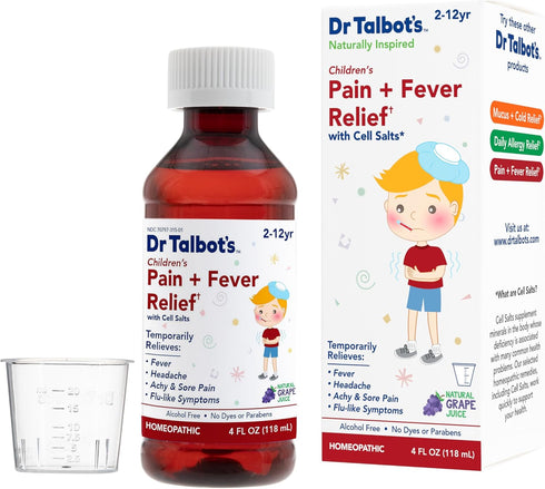 Dr. Talbot's Pain + Fever Relief Liquid Medicine with Naturally Inspired Ingredients for Children, Includes Dosage Cup, Grape Juice Flavor, 4 Fl O...