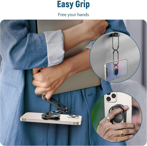 Phone Ring Holder-with Car Magnetic Phone Mount Metal Phone Ring Finger Kickstand Black Cell Phone Grip Compatible with iPhone iPad Smartphones Ta...
