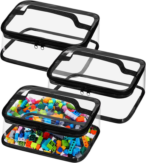 3 Packs Clear Toy Storage Bags, PVC Organizing Zippered Storage Bags for Toy, Waterproof Bags for Building Blocks, Board Games and Small Toys(Blac...