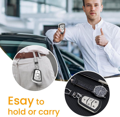for Cadillac Key Fob Cover with Leather Keychain, Advanced Soft TPU Surface Grain Key Fob Case for 2015-2019 Cadillac Escalade CTS SRX XT5 ATS STS...