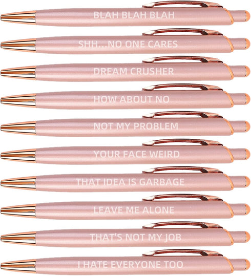 10 Pack Funny Sarcastic Ballpoint Pens, Office Snarky Metal Luxury Rose Gold Ballpoint Pen Encouraging, Office Gift, Black Ink...