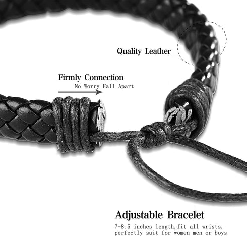HANPABUM 18pcs Braided Leather Bracelets for Men Women Woven Cuff Wrap Bracelet Wood Beads Ethnic Tribal Bracelets Adjustable...