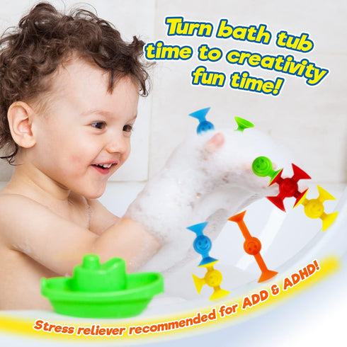 JA-RU Such Fun Mini Suction Stackers (1 Pack, 14 Units per Pack) Fun Connect Suction Cup Suckers. Kids Shower Bath Toys. STEM Educational Learning...