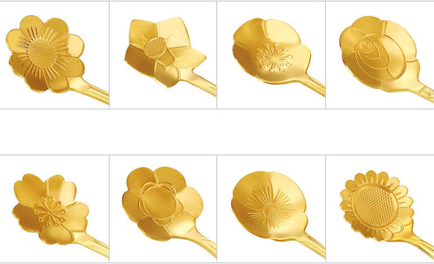Maitys 16 Pieces Stainless Steel Flower Coffee Spoon Dessert Spoon Sugar Spoon Ice Cream Spoon Stirring Spoon Tea Spoon Milkshake Spoon Set for Ta...