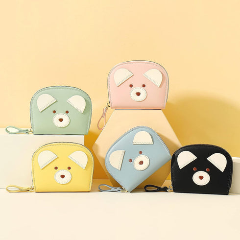 YINHEXI Cute Card Holder Wallet for Women, Bear RIFD Small Leather Zipper Credit Card Holder Wallet for Women with Keychain Wristlet, Business Car...