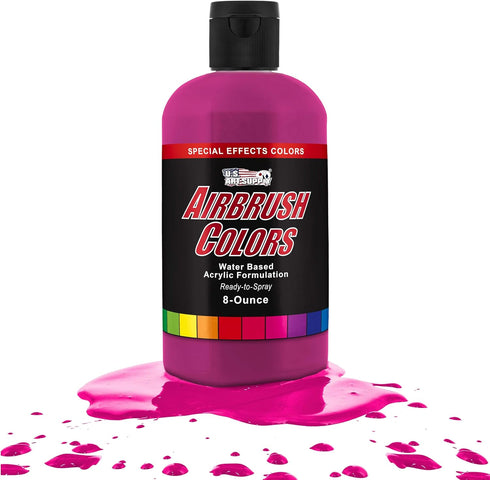 U.S. Art Supply Ready to Spray Neon Magenta Special Effects Acrylic Airbrush Paint - 8oz Bottle, Professional Grade Non-Toxic Water-Based Colors f...