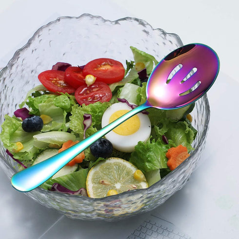 Kyraton Rainbow Serving Set - 4 Piece Titanium Plated Utensils, Includes 2 Spoons and 2 Slotted Spoons...