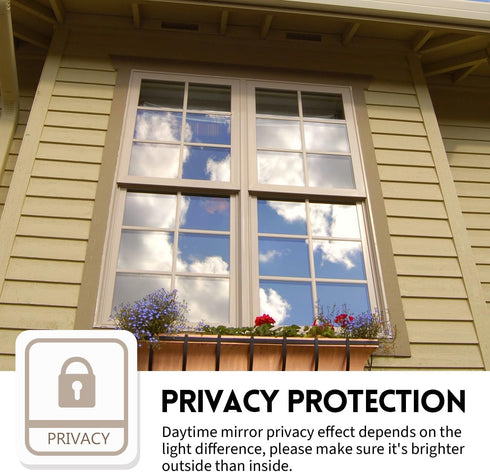 KESPEN Window Film One Way Daytime Privacy Heat Control Anti UV Non-Adhesive Reflective House Window Tint for Home and Office, Black-Silver, 35.4 ...