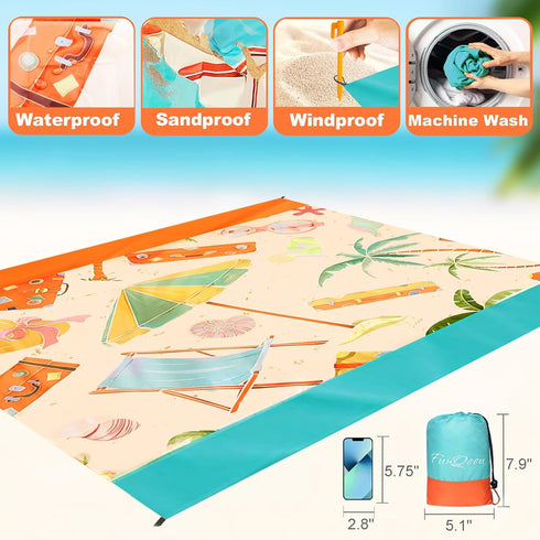 FunQeeu Beach Blanket, Sandproof Extra Large Beach Mat 83" X 79" for 2-8 Adults Waterproof Oversized Lightweight Quick Drying Outdoor Picnic Blank...