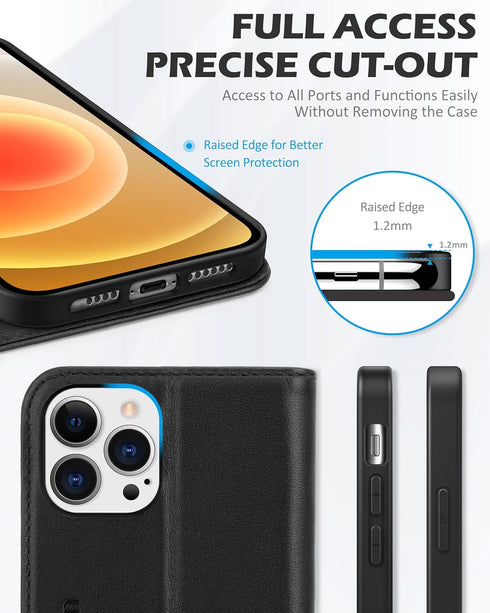 SHIELDON Case for iPhone 12 Pro Max 5G, Genuine Leather Wallet Case Magnetic RFID Blocking Card Holder Kickstand Shockproof Cover Compatible with ...