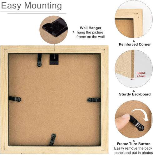 Golden State Art, 6x6 Picture Frame - Solid Wood with Tempered Glass - Square Picture Frame Display Photo 4x4 with Mat or 6x6 without Mat - Wall D...