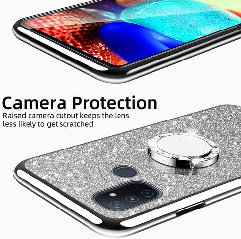 nancheng for OnePlus Nord N100 Phone Case with Ring Kickstand Strap Lanyard Cute Girls Women Men Glitter Soft TPU Shockproof Protection Cover - Si...