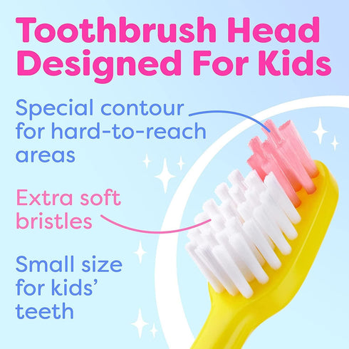 Kids Toothbrush 6 Pack - Soft Contoured Bristles - Child Sized Brush Heads (3-10 Year Old) - Suction Cup for Fun & Easy Storage - Girl & Boy Set (...