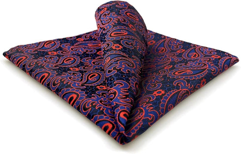 S&W SHLAX&WING Paisley Mens Tie Blue Red Matching Pocket Square Only...