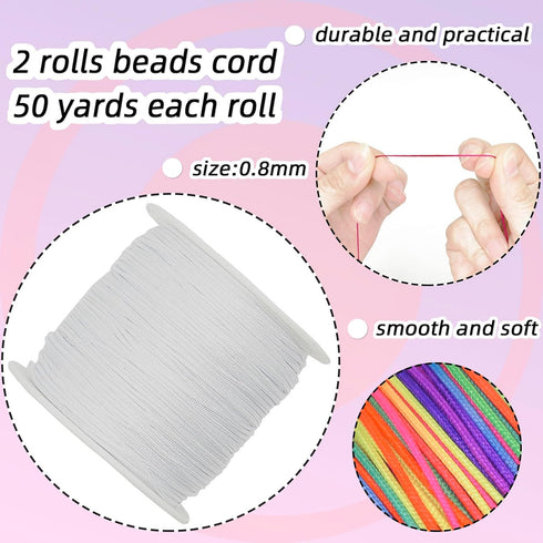 White Nylon Beading String for Bracelets 2 Rolls, 0.8mm Jewelry Making Supplies Bracelets Cord, Nylon Thread Chinese Knotting Cord for Braided Bra...