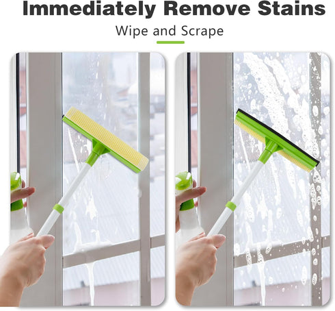 Window Squeegee for Home,2 in 1 Squeegee Window Cleaner with 18" Long Handle,Sponge Car Window Squeegee for Gas Station, Glass,Shower,Outdoor High...