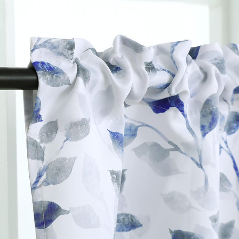 Valance for Windows Watercolor Leaves Print Rod Pocket for Kitchen 52 x 14 Inches, Blue/Gray...