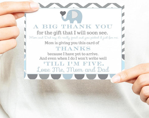 Paper Clever Party Blue Elephant Baby Shower Thank You Cards with Envelopes - Blank Notes with Prefilled Message for Boys - Personalize Cute Jungl...