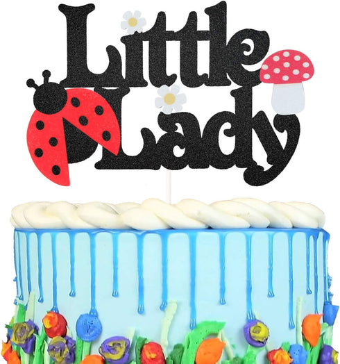 Little Lady Ladybug Theme Cake Topper for Little Girl birthday, Garden Theme Baby Shower Gender Reveal Party Decoration Supplies...