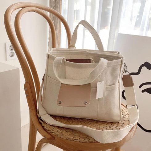 Women Canvas Tote Bag with Multi Pockets High Capacity Handbag Leisure Bag for Mommy Storage Bag...