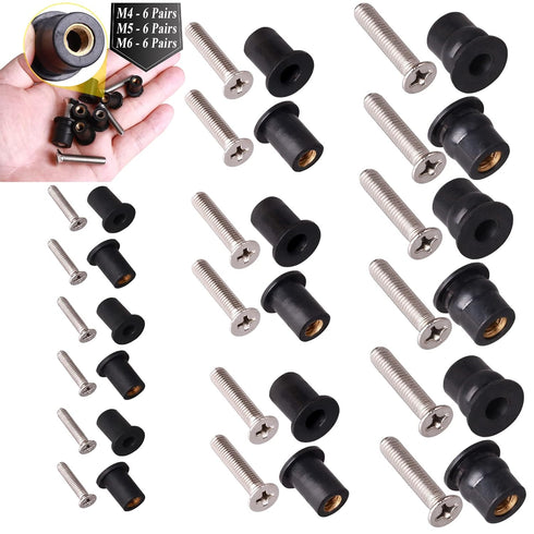 18 Pairs M4 M5 M6 Neoprene Well Nuts with Stainless Steel Screw M5 Rubber Well Nuts Kayak Brass Copper Bolts Well Nut Kit for Kayak Motorcycle Boa...