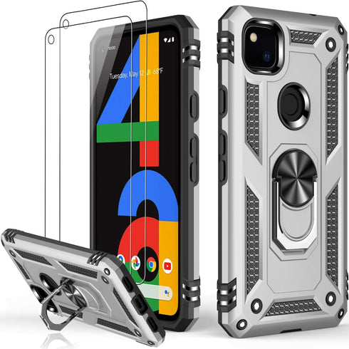 LUMARKE for Google Pixel 4A Case with Screen Protector,Pass 16ft. Drop Tested Military Grade Protective Phone Cover with Magnetic Ring Kickstand C...