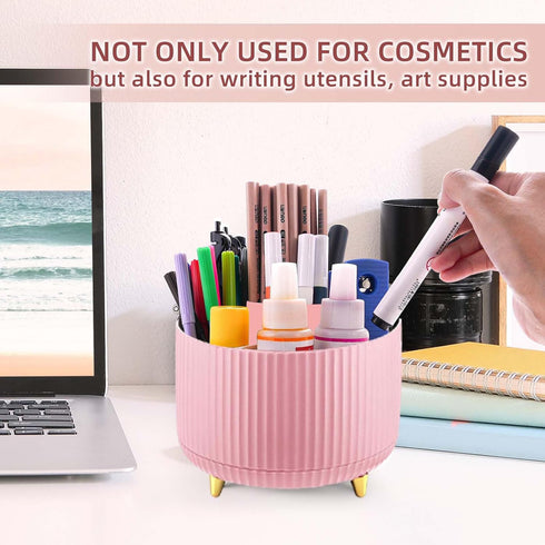 360°Rotating Makeup Organizer, 5 Slot Makeup Brush Holder, Spinning Cosmetic Organizer for Vanity, Bedroom(Pink)...