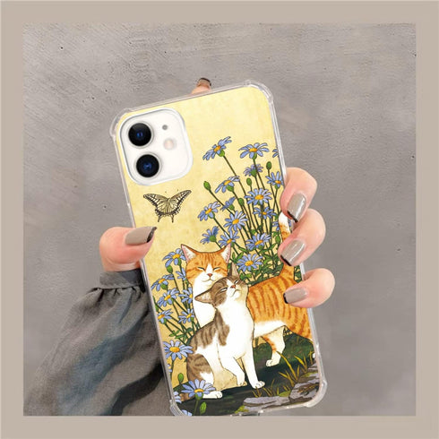 Cute Cat Lover with Butterfly Case Compatible with iPhone 11, Cute Cat Blue Daisies Pattern Case for Girls Boys Women Men, Unique Trendy TPU Bumpe...
