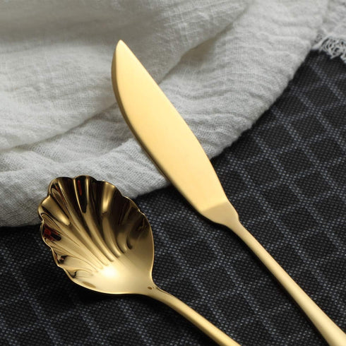 Berglander Stainless Steel Titanium Plated Flatware Serving Set, 6 Pieces, 5 Serving Sets of 45 Pieces Flatware With 1 Cake Server, Shiny Golden S...