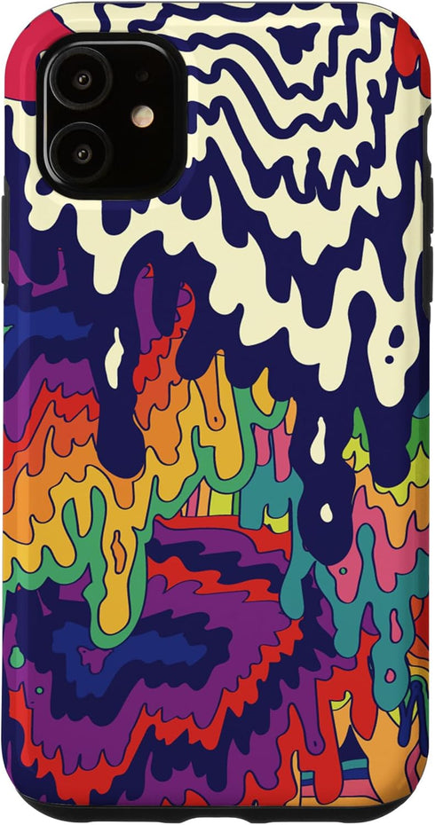 iPhone 11 Trippy Paint Drip Doodle Blue Red Purple Rainbow AEQ068 Case...