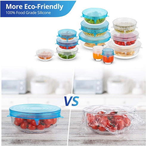 Silicone Stretch Lids, Zero Waste Reusable Silicon Container Lid Covers for Leftover Food Fruit Bowls Pots Cups Jars Dishes (6PCS, Blue)...