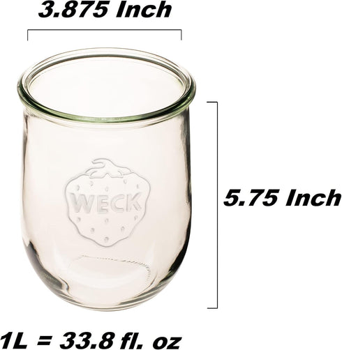 Weck Tulip Jar - Sour Dough Starter Jars for Sourdough - 1 x WECK 745 Large Clear Jar with Wide Mouth - 1 Liter Includes Glass Lid, rubber seal an...