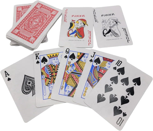 Economy Playing Cards - 2 Decks (Red and Blue Decks) 2.3/8 inches by 3.3/8 inches (55mm X 86mm) Plastic Coated. Great for Poker, Blackjack, Bridge...
