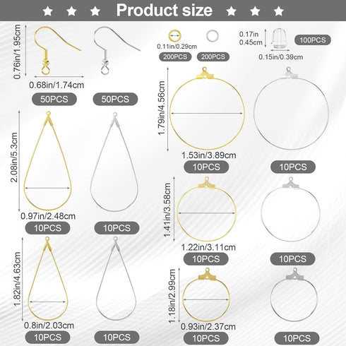 OIIKI 700pcs Hypoallergenic Earring Making Kit, Gold/Silver Plated Earring Hooks, Earring Beading Hoop, Clear Rubber Earring Backs, Jump Rings for...