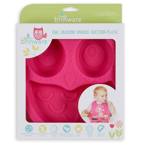 Suction Silicone Baby Plate/Bowl- Child Divided Plates Toddler and Kids Non-Slip Grip Dish Safe for Microwave, Oven, and Dishwasher - Owl (Pink)...