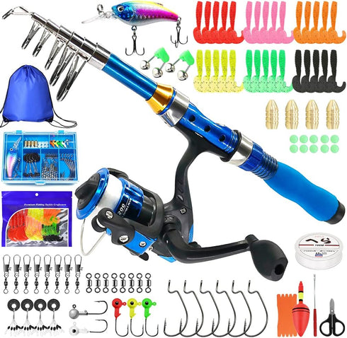 Kids Fishing Rod, 1.5M 61Inch 4.92Ft Portable Telescopic Fishing Pole and Reel Combos and String with Fishing Line Full Kits, Youth Fishing Pole F...