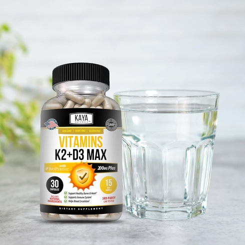 Kaya Naturals Vitamins K2 with D3 5000IU Supplement - Bone and Heart Health Supplement - Vitamin K2 MK-7 Easy to Swallow Supplement - K2 D3 Vitami...